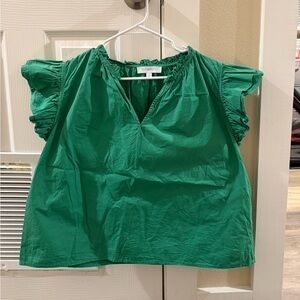 Sugarlips Risette Ruffle Cap Sleeve Split Neck Top - Kelly Green - Size XL